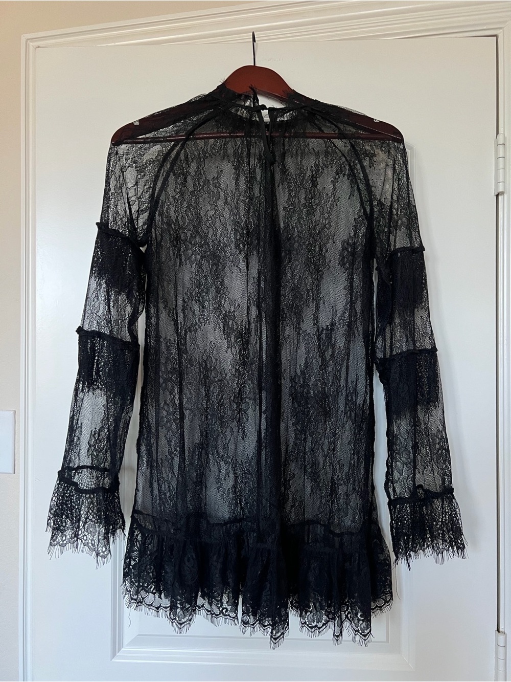Elegant Avant Garde Black Lace Long-Sleeve Mini Dress - Picture 4 of 5